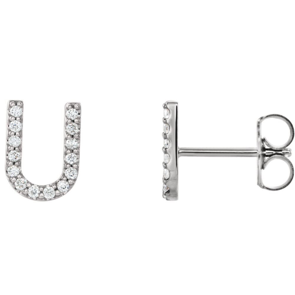 White Gold Letter U Earrings