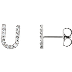 White Gold Letter U Earrings