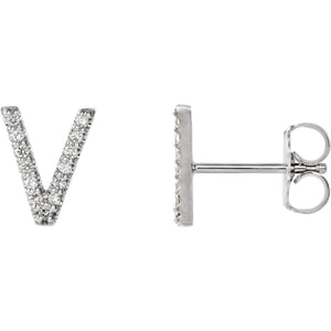 White Gold Letter V Earrings