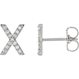 White Gold Letter X Earrings