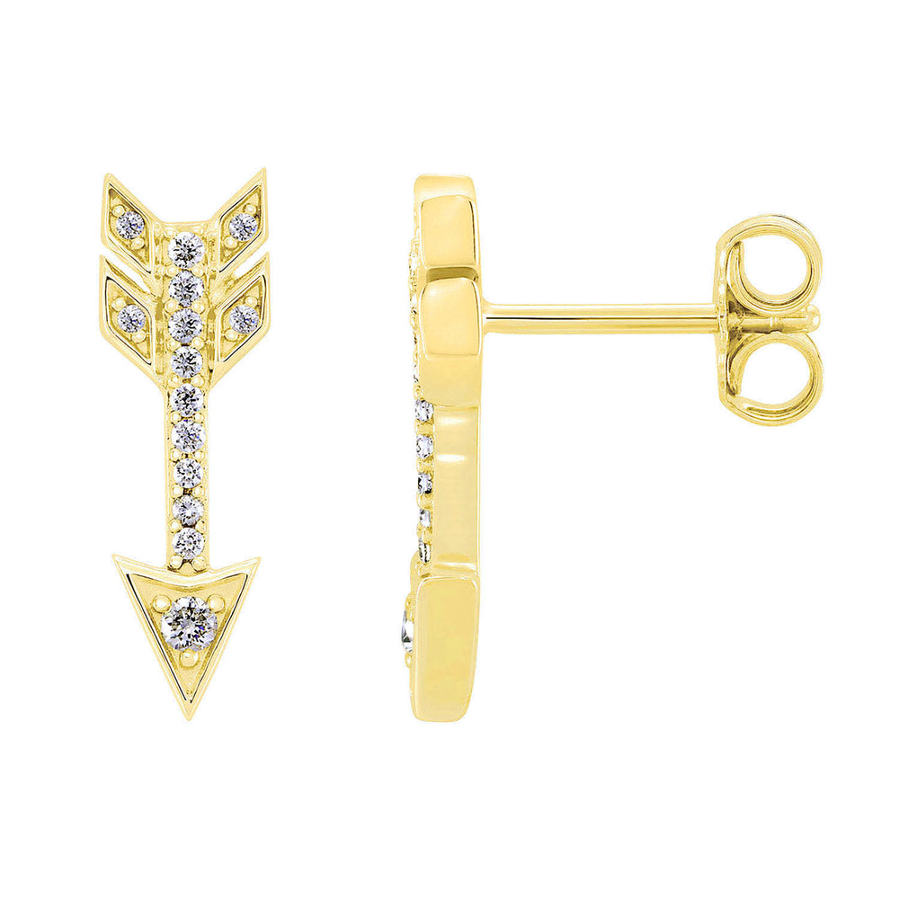 14K Yellow Gold Arrow Diamond Earrings