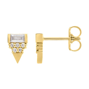 14k yellow gold diamond aztec earrings Triangle with baguette diamonds