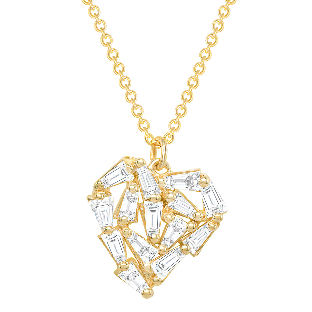 yellow gold baguette diamond heart necklace