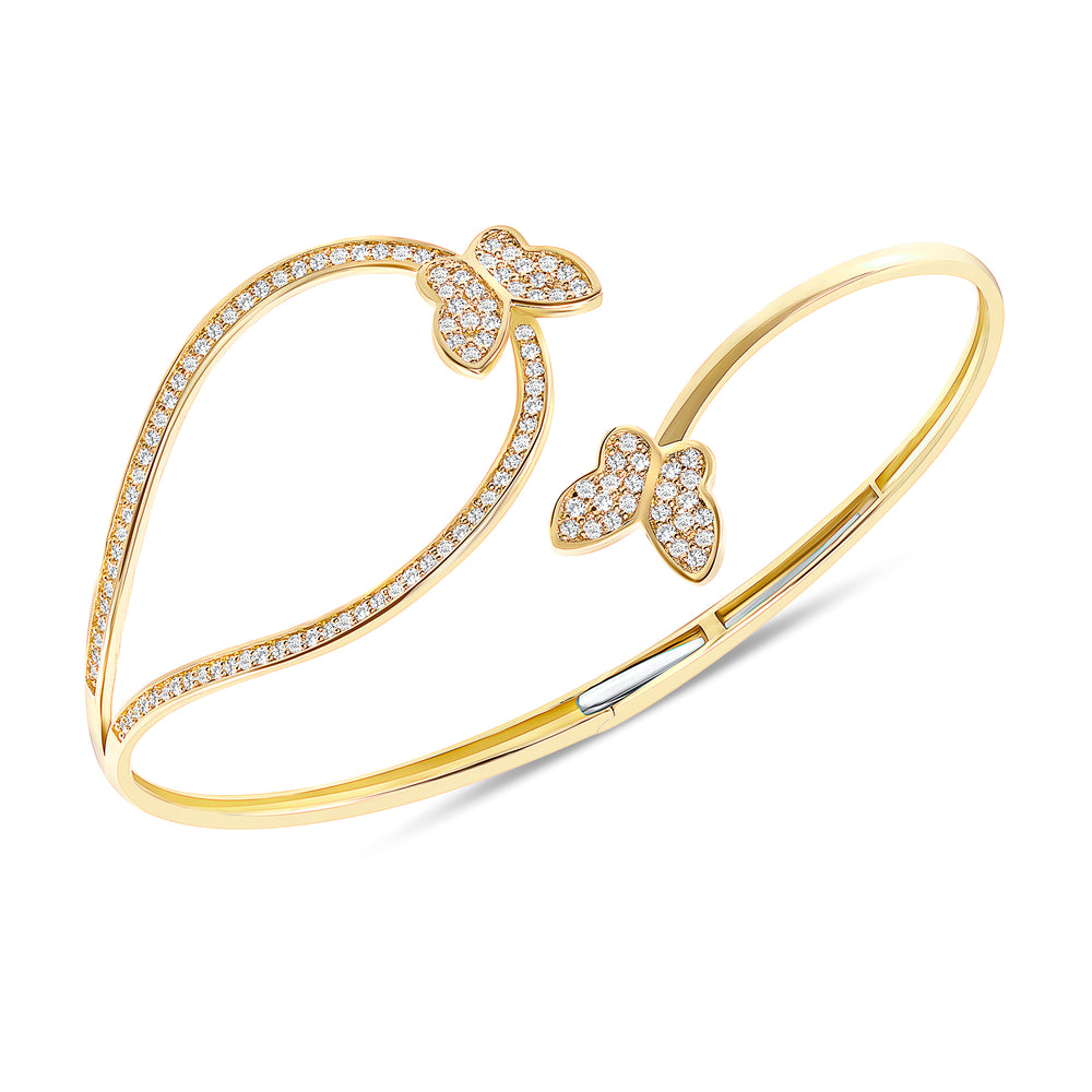 yellow gold butterfly diamond twist bangle 