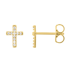 14k yellow gold diamond cross stud earrings
