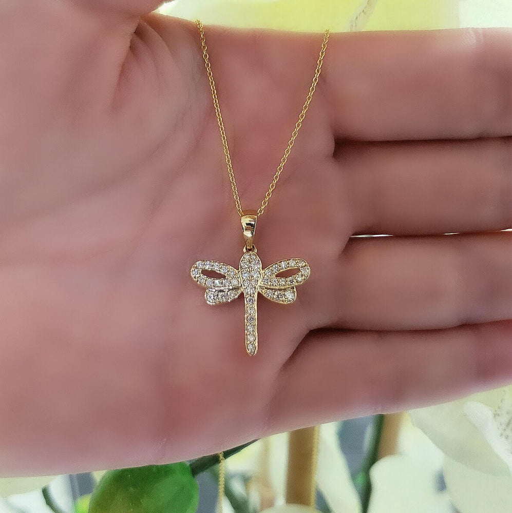 yellow gold dragonfly diamond necklace