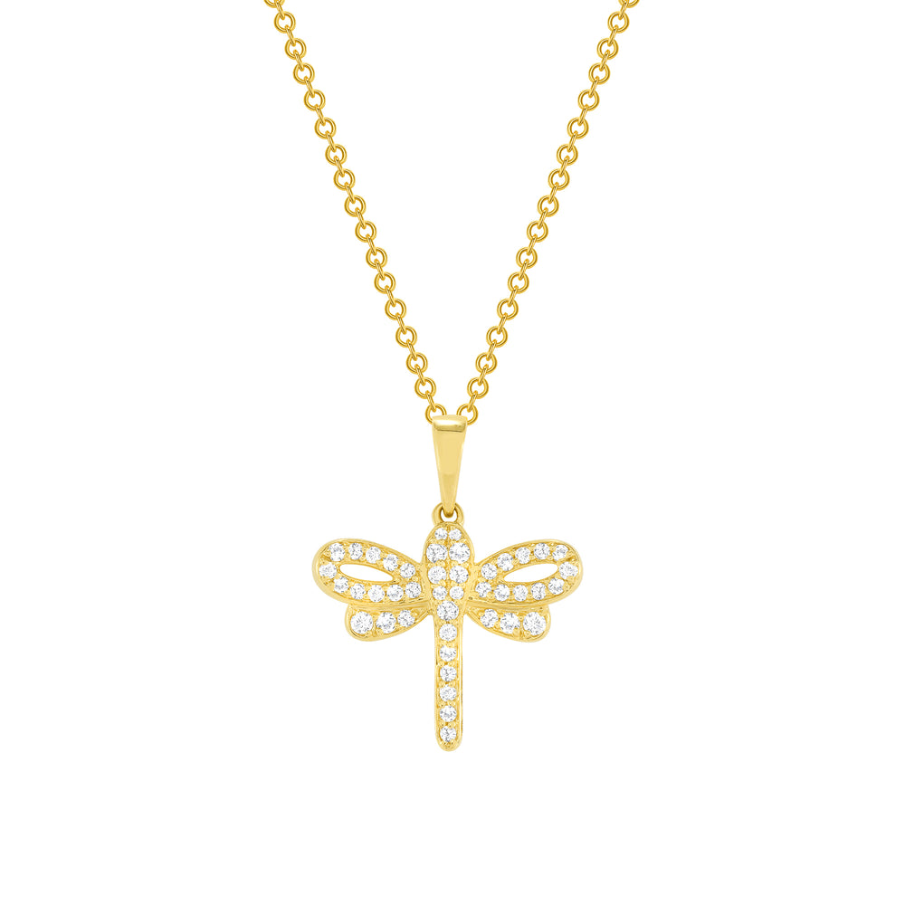 yellow gold diamond dragonfly pendant necklace