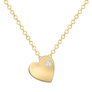 yellow gold dainty heart necklace with tiny diamond