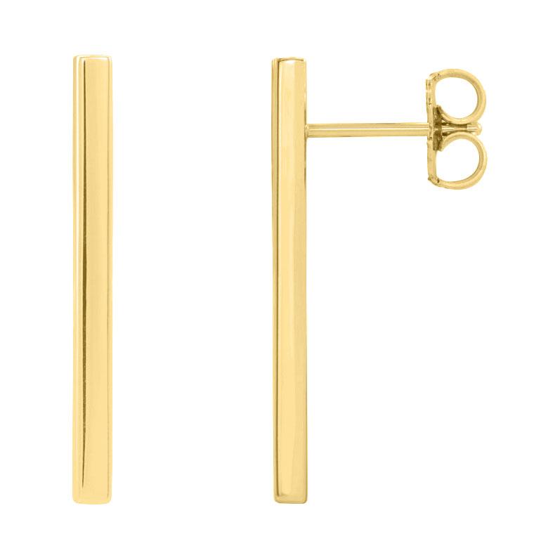 14k yellow gold long bar earrings