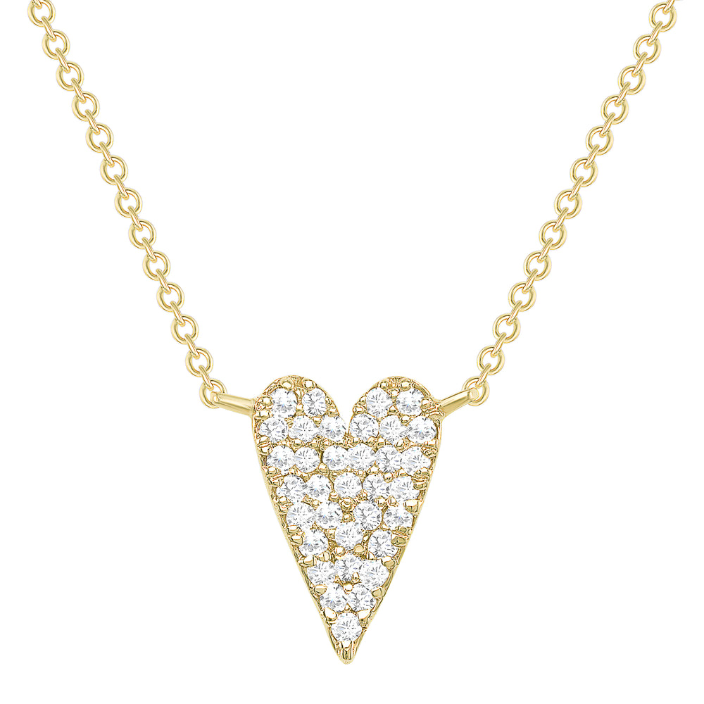 yellow gold long diamond heart necklace