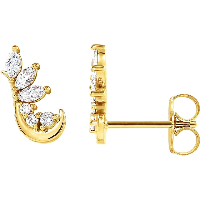 yellow gold marquise and round diamond cluster hook stud earrings