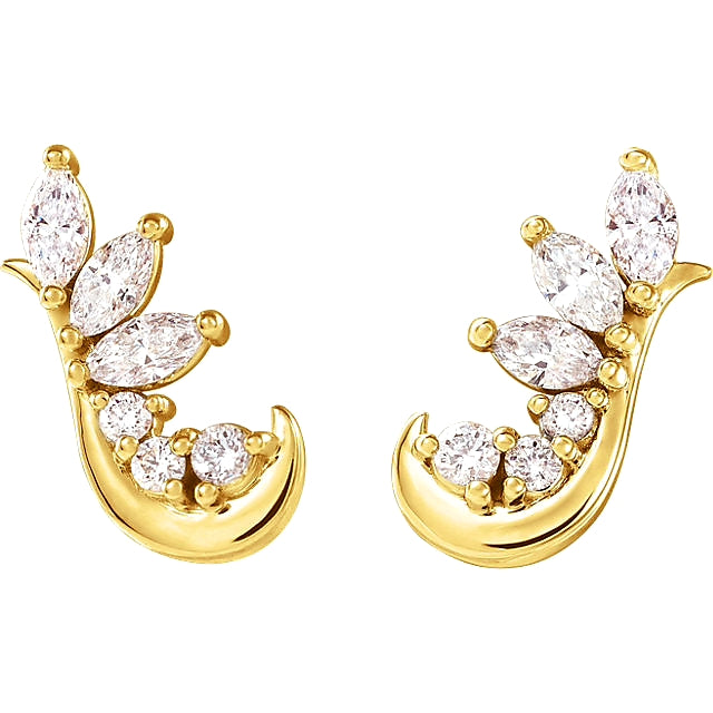 yellow gold marquise and round diamond cluster hook stud earrings