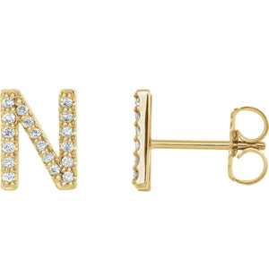 Yellow Gold Letter N Earrings