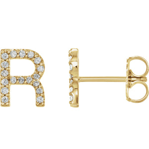 Yellow Gold Letter R Earrings