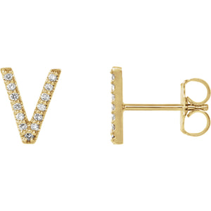 Yellow Gold Letter V Earrings