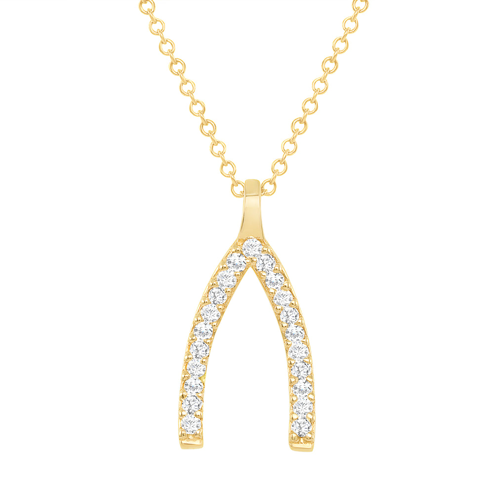 yellow gold wish bone diamond necklace